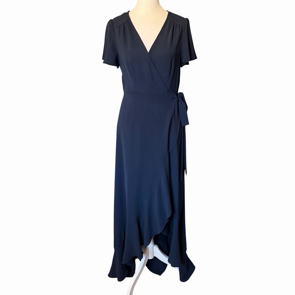Altar'd State Womens Medium Maxi Dress Dark Blue Flutter Sleeve Faux Wrap Flowy